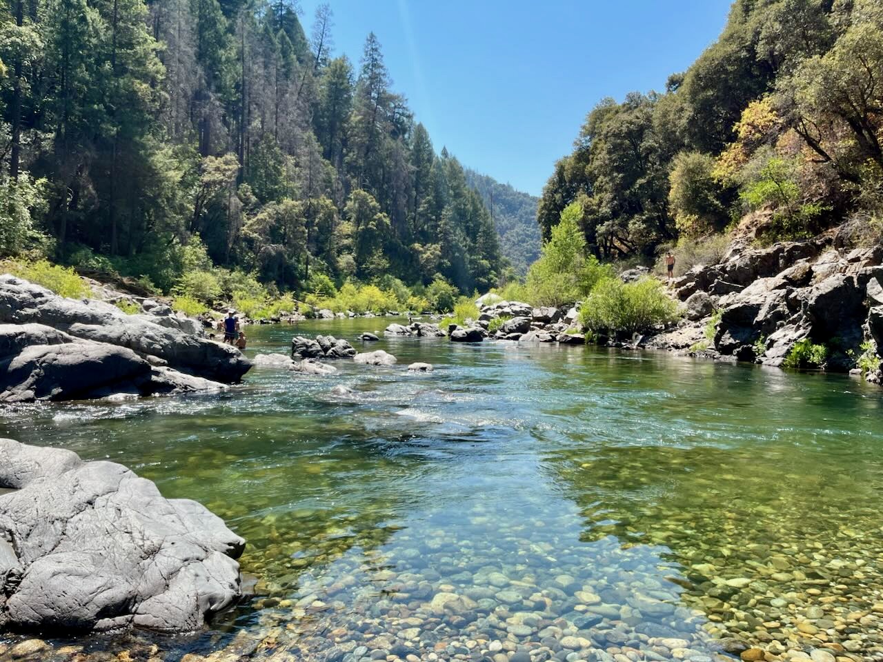Clear green pool on the South Yuba River at Edward's Crossing